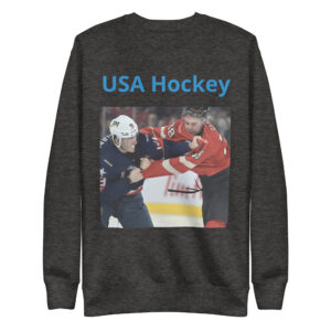 Front of a T-shirt with bold 'USA Hockey' text printed on it.